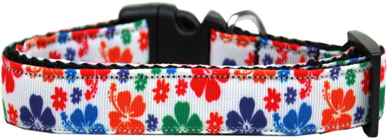 Multi (Option: ColoRed Hawaiian Hibiscus Nylon Ribbon Dog Collar XL)