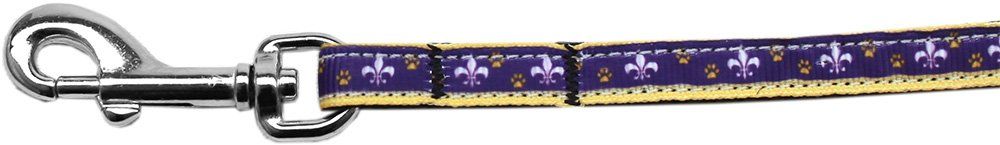 Purple and Yellow Fleur de Lis Nylon Ribbon Pet Leash (Option: 3/8 inch wide 6Ft Lsh)
