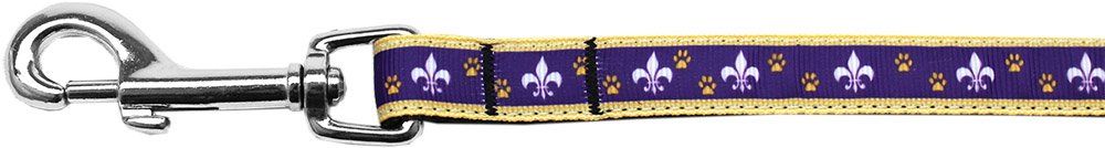Purple and Yellow Fleur de Lis Nylon Ribbon Pet Leash (Option: 5/8 inch wide 4Ft Lsh)