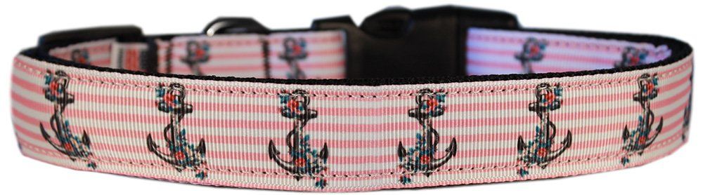 Pink Anchors Nylon Dog Collar (Option: Sm)