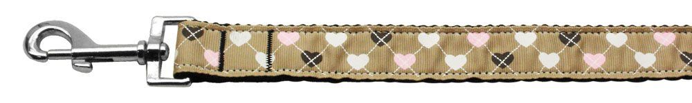 Argyle Hearts Nylon Ribbon Leash (Option: Tan 1 inch wide 6ft Long)