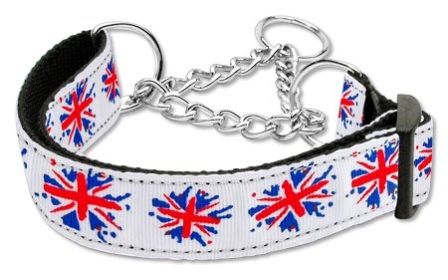 Graffiti Union Jack(UK Flag) Nylon Ribbon Collar (Option: Martingale Large)