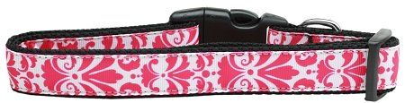 Damask (Option: Bright Pink Nylon Dog Collar Medium Narrow)