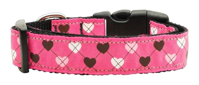 Argyle Hearts Nylon Ribbon Collar (Option: Bright Pink Large)