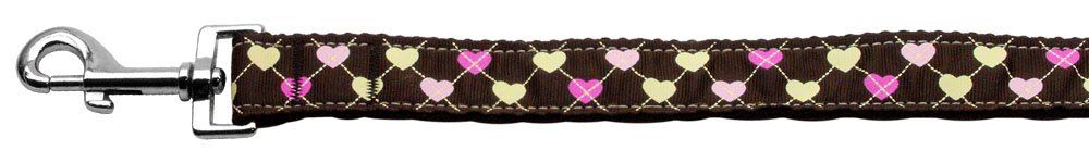 Argyle Hearts Nylon Ribbon Leash (Option: Brown 1 inch wide 4ft Long)